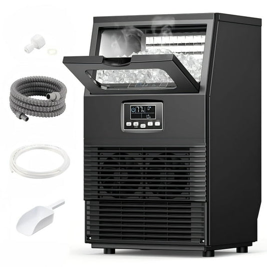 Auseo 66lbs./24H Commercial Built-in/Freestanding Ice Maker with 22lb.Storage Bin,Ice Machine with Self-Cleaning for Home/Party (Black)
