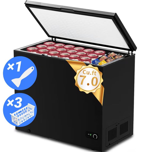 Auseo 8.7 cu. ft. Chest Deep Freezer with Adjustable Temperature, Free Standing Top Open Door Compact Freezer with 3 Removable Basket for Kitchen, Home, Bar, Garage, Office