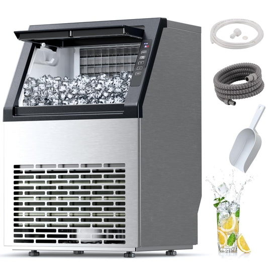 Auseo 80Lbs/24H Commercial Ice Maker Machine With 22Lbs Ice Storage Capacity, Compact Freestanding Under Counter Self Cleaning Stainless Steel Ice Machine for Home/Bar/Restaurant