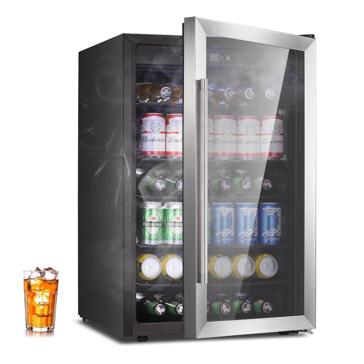 Auseo Beverage Refrigerator Cooler - 145 Can Mini Fridge Glass Door for Soda Beer or Wine, Small Drink Dispenser, Clear Front Door for Home Office or Bar, 4.5Cu.Ft.