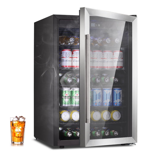 Auseo Beverage Refrigerator Cooler - 145 Can Mini Fridge Glass Door for Soda Beer or Wine, Small Drink Dispenser, Clear Front Door for Home Office or Bar, 4.5Cu.Ft.