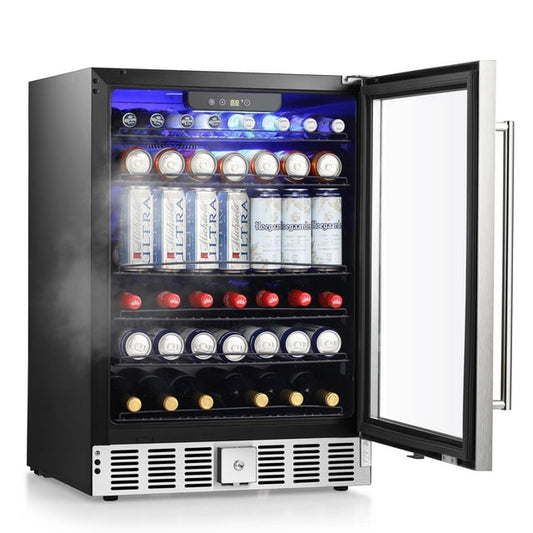 Auseo Beverage Refrigerator Cooler, 5.1Cu.ft, Wine or Champagne Cooler with a Lock LED Light, Temperature Control 24inch