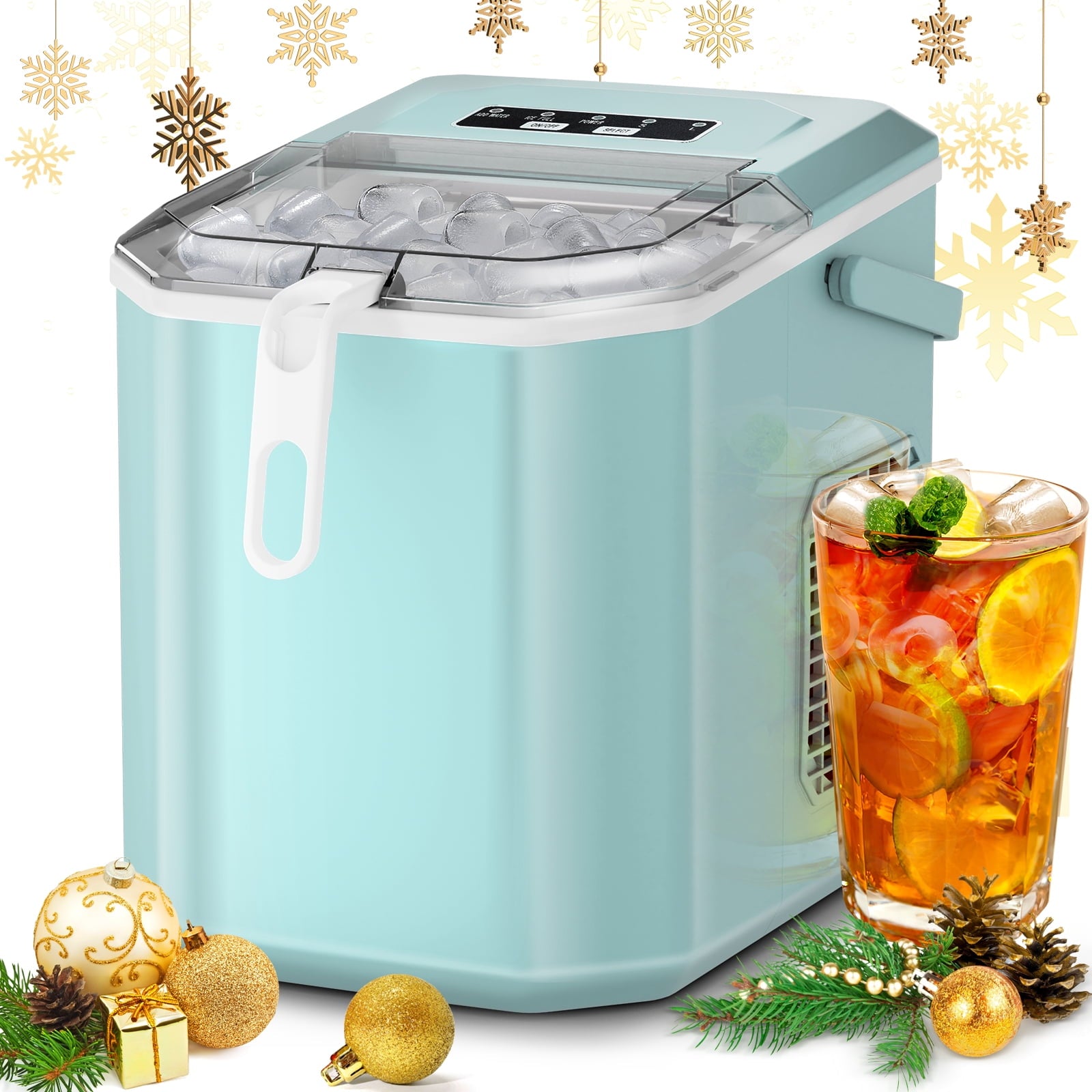 Auseo Portable Countertop Ice Maker, 26Lbs/24H, 9 Bullet-Shaped Ice in