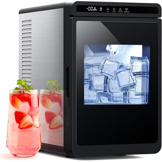 Auseo Clear Cubic Ice Makers,9 Crystal Clear 1.6" Ice Cubes per Hour,Quiet Countertop Ice Maker with Self-Cleaning,for Cocktails, Whiskey,24h Timer,ETL Listed