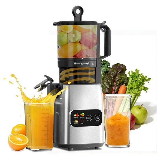 Auseo Cold Press Juicer, 5.4'' Wide Feed Chute Juicer Machines, Slow Masticating Juicer for Whole Vegetables & Fruits, High Juice Yield, Easy to Clean, 3 Function Modes with Rev