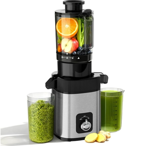 Auseo Cold Press Juicer Machine, 4.4" Wide Feed Chute Juicer, Slow Masticating Juicer Machine for Whole Vegetables & Fruits, High Juice Yield, Easy to Assemble & Clean