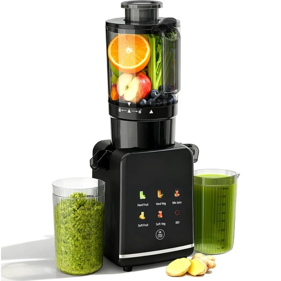 Auseo Cold Press Juicer Machine, 4.4" Wide Feed Chute Juicer, Slow Masticating Juicer Machine for Whole Vegetables & Fruits, High Juice Yield, Easy to Assemble & Clean, One-touch Digital Touch Panel