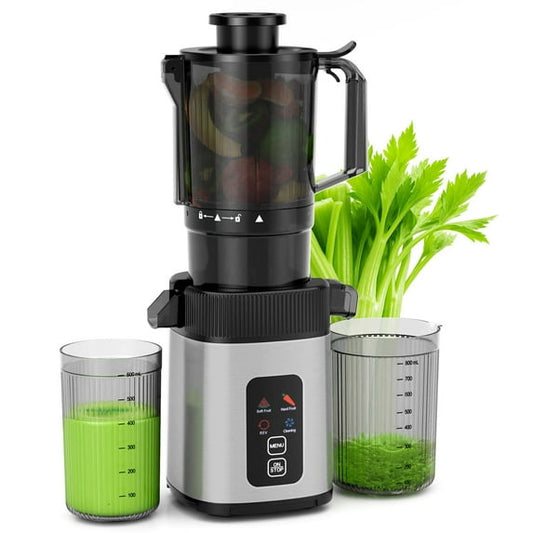 Auseo Cold Press Juicer Machine, 4.4" Wide Feed Chute Juicer for Whole Fruits and Vegetables, Digital Button control, Slow Masticating juicer, Easy to Clean, High juice Yield, Stainless Steel