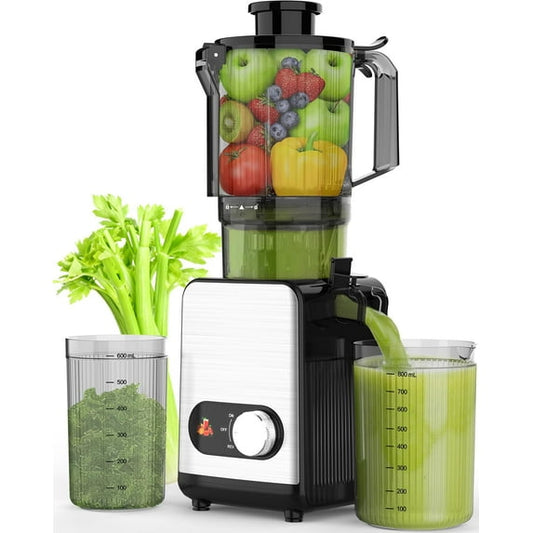 Auseo Cold Press Juicer Machine, 4.4" Wide Feed Chute Juicer for Whole Fruits and Vegetables, Knob control, Slow Masticating juicer, Easy to Clean, High juice Yield, Stainless Steel
