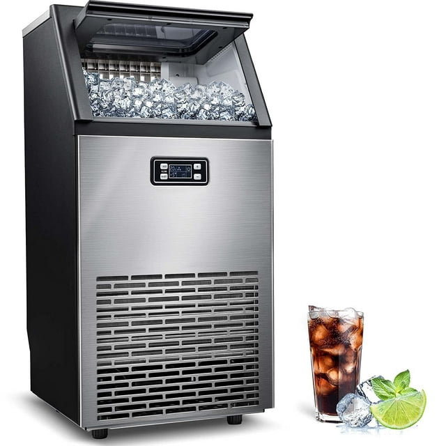 Auseo Commercial Ice Maker Machine, Under Counter/Freestanding Ice Maker, 100LBS/24H, 45Cubes/12-20Mins, Self-Cleaning, 24HTimer, LCD Display for Restaurant/Bar/Cafe/Party