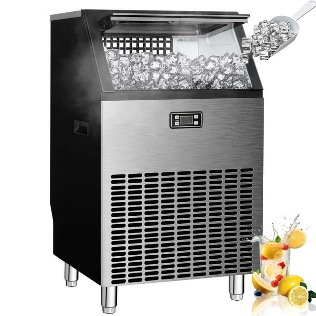 Auseo Commercial Ice Maker Machine, Under Counter/Freestanding Ice Maker, 200LBS/Day, 48 Cubes/12-18 Mins, Self-Cleaning, LCD Display, Timing, LCD Display for Restaurant/Bar/Cafe/Party