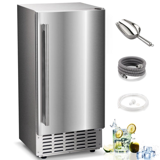 Auseo Commercial Ice Maker, 66 lbs /24 Hours, Self-Cleaning, Suitable for Restaurants/Bars/Homes, Stainless Steel Silver