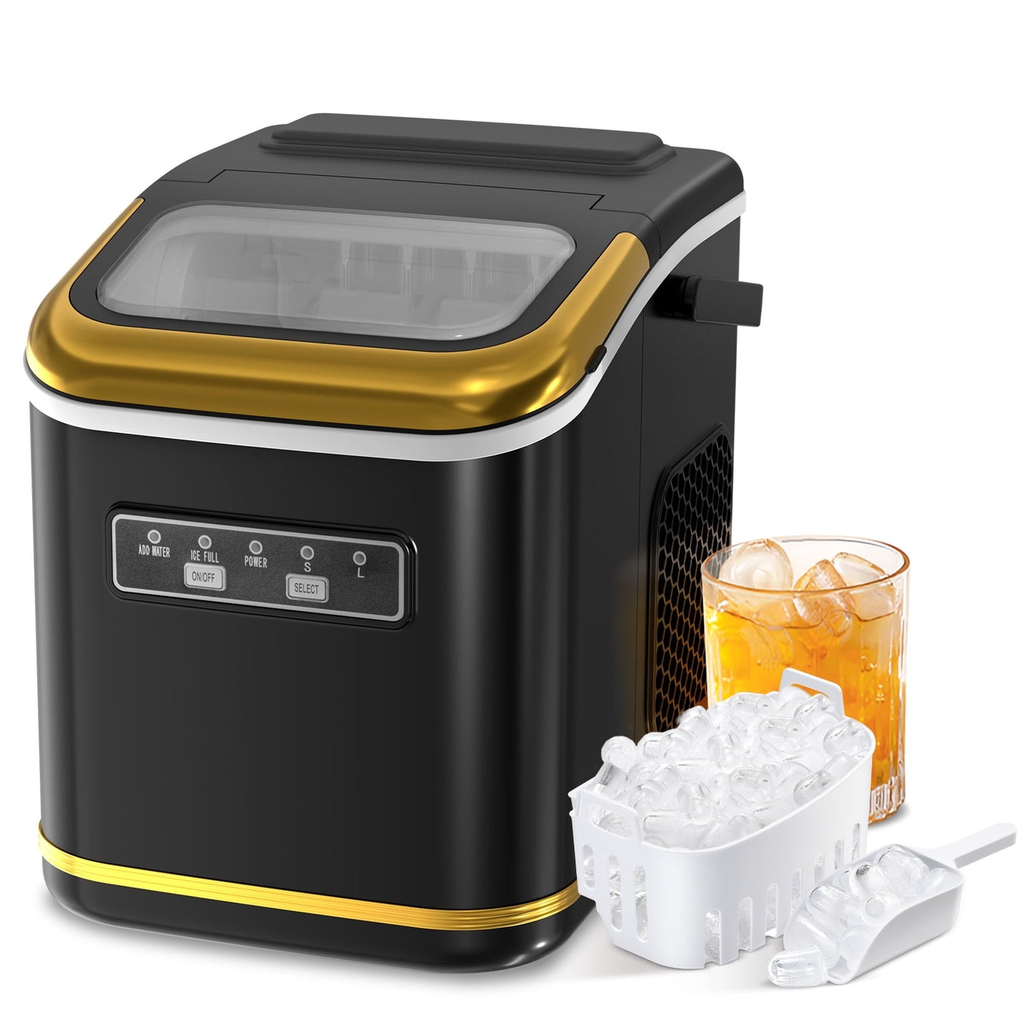 Auseo Countertop Ice Maker Machine with Handle, 26lbs in 24Hrs, 9 Ice Cubes Ready in 6-13 Mins, Auto-Cleaning Portable with Scoop Basket, for Home/Kitchen/Camping(Black)