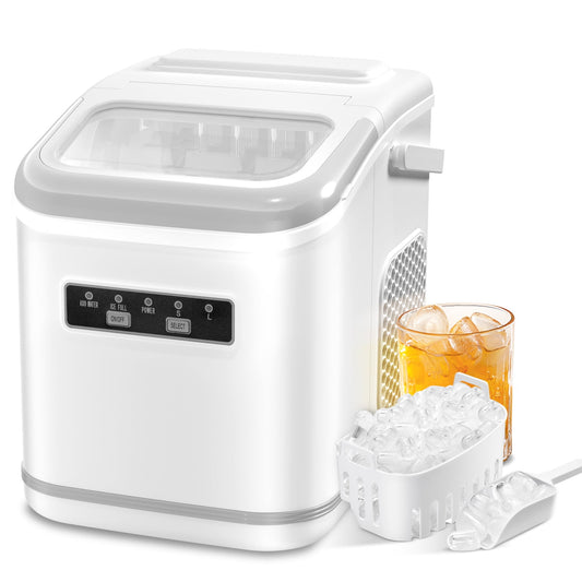 Auseo Countertop Ice Maker Machine with Handle, 26lbs in 24Hrs, 9 Ice Cubes Ready in 6-13 Mins, Auto-Cleaning Portable with Scoop Basket, for Home/Kitchen/Camping(White)