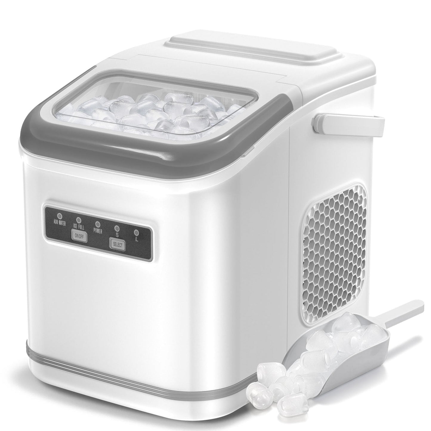 Auseo Countertop Ice Maker Machine with Handle, 26lbs in 24Hrs, 9 Ice Cubes Ready in 6-13 Mins, Auto-Cleaning Portable with Scoop Basket, for Home/Kitchen/Camping(White)