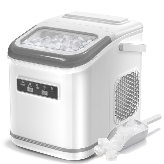Auseo Countertop Ice Maker Machine with Handle, 26lbs in 24Hrs, 9 Ice Cubes Ready in 6-13 Mins, Auto-Cleaning Portable with Scoop Basket, for Home/Kitchen/Camping(White)