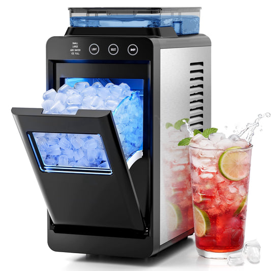 Auseo Countertop Ice Maker Portable, 26 lbs/Day, 8Pcs in 6Mins, Auto-Cleaning, Ice Machine with Ice Scoop, for Home/Office/Party(Black, Water Tank)