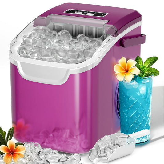 Auseo Countertop Ice Maker, 2 Sizes of Bullet Ice, 26Lbs/24H, 8 Ice Cubes in 6 Mins, Portable Ice Machine with Self-Cleaning for Home/Party/Travel/Camping (Light Purple)