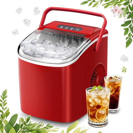 Auseo Countertop Ice Maker, Portable Ice Machine with Self-Cleaning, 26Lbs/24H, 9 Ice Cubes Ready in 6 Mins, for Home/Kitchen/Bar, Garnet Red