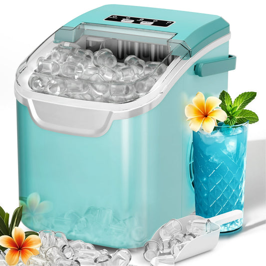 Auseo Countertop Ice Maker, 2 Sizes of Bullet Ice, 26Lbs/24H, 8 Ice Cubes in 6 Mins, Portable Ice Machine with Self-Cleaning for Home/Party/Travel/Camping (Light Green)