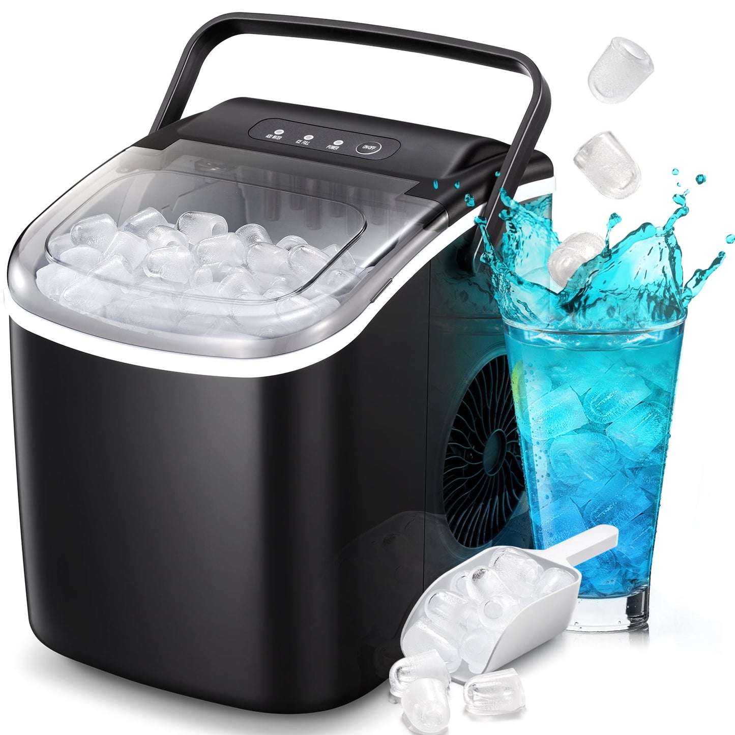 Auseo 26 lbs/24H Countertop Ice Maker Machine, 9 Bullet-Shaped Ice in 6 Min, Auto-Cleaning, Black