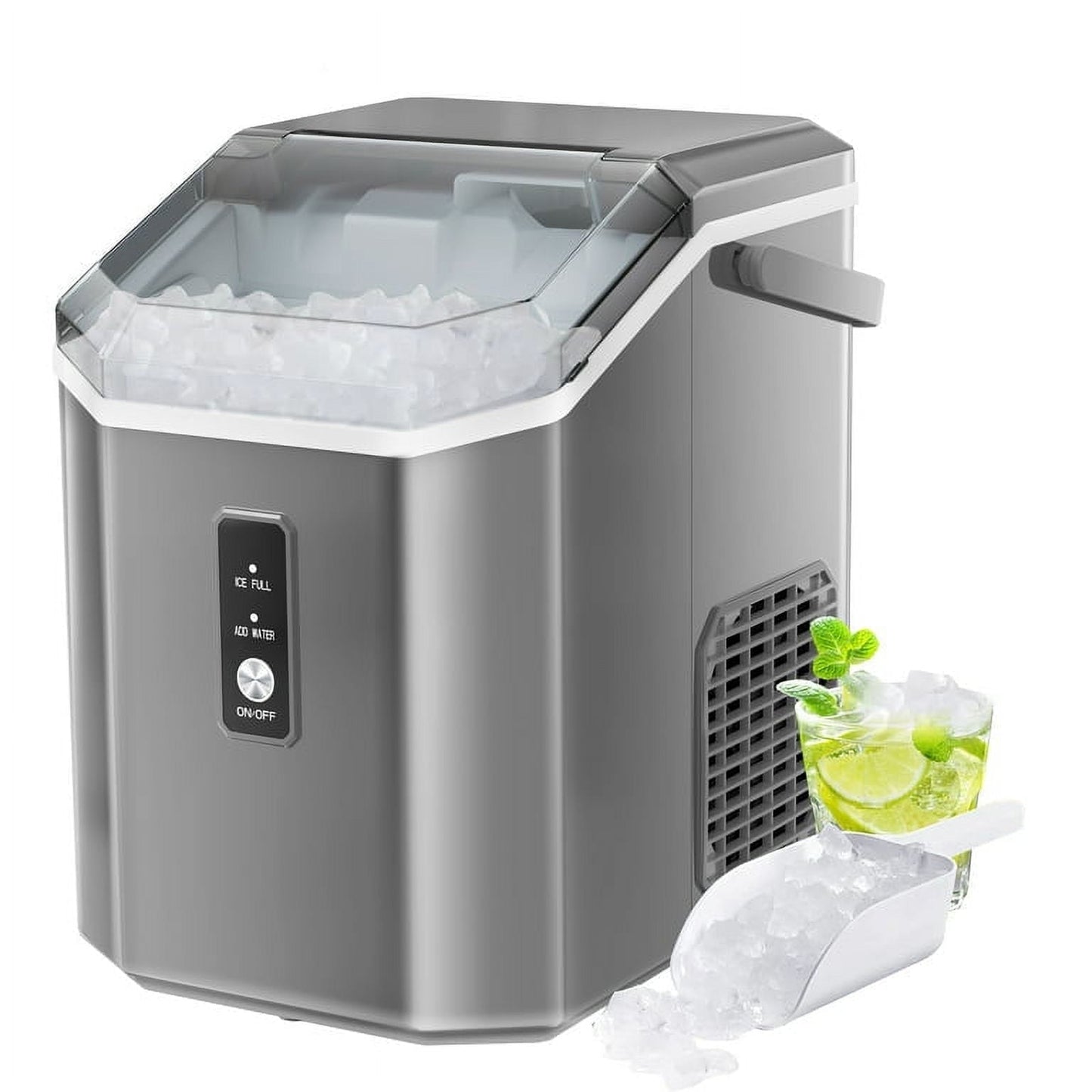 Auseo Countertop Nugget Ice Maker, Self-cleaning Portable Ice Maker Machine with Ice Scoop, 35Lbs/24H for Home/Office/Party, Grey