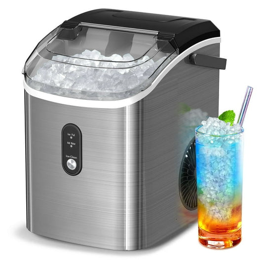 Auseo 35Lbs Nugget Ice Maker Countertop, Self-Cleaning with Ice Scoop, for Home/Office/Bar, Stainless Steel-Silver