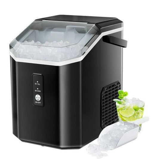 Auseo Countertop Nugget Ice Maker, Self-cleaning Portable Ice Maker Machine with Ice Scoop, 35Lbs/24H for Home/Office/Bar/Party, Stainless Steel Black