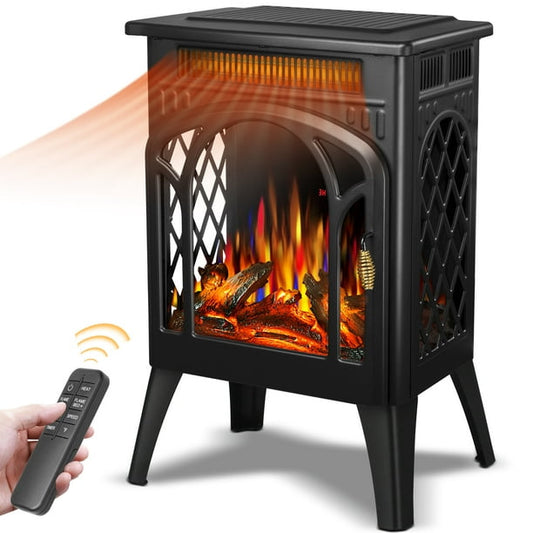 Auseo Electric Fireplace Heater 16", All-metal Frame Freestanding Stove, 3D Flame, Remote Control, 500W/1500W, Black