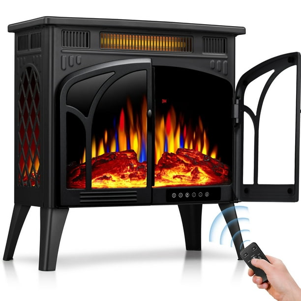 Auseo Electric Fireplace Heater 25’’ with 3D Realistic Flame Effect, Freestanding Fireplace with Remote Control, Timer, Different Flame Color,2 Heating Modes 500W/1500W
