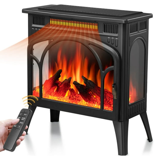 Auseo Electric Fireplace Heater 25’’ with 3D Realistic Flame Effect, Freestanding Fireplace, Different Flame Color, 500W/1500W,- Black