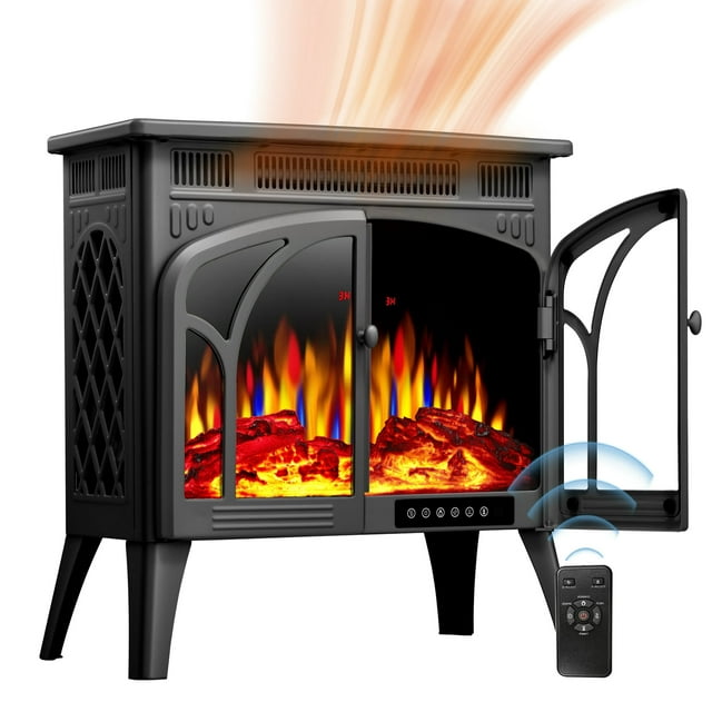 Auseo Electric Fireplace Heater 25" with 3D Realistic Flame Effect, Freestanding Fireplace with Remote Control, 500W/1500W, Black