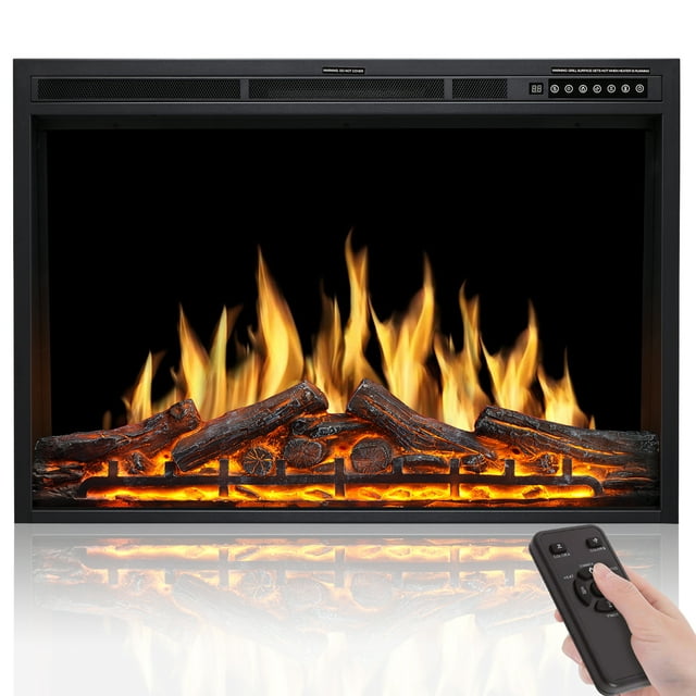 Auseo Electric Fireplace, Infrared Electric Fireplace Insert, 750W/1500W, Black, Remote (37'')