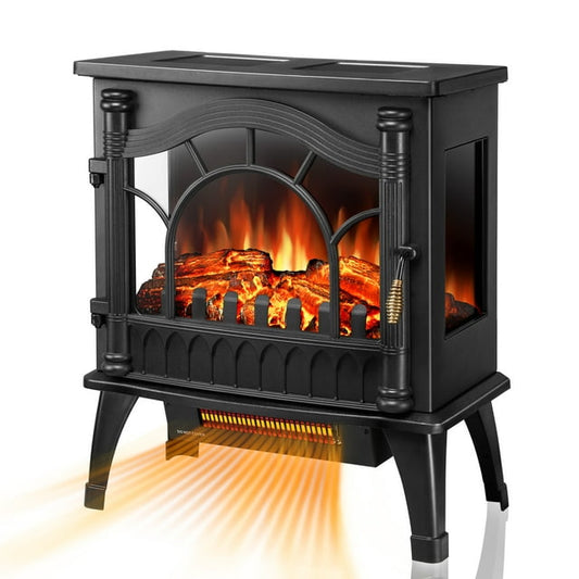 Auseo Electric Fireplace Infrared Stove Heater, 20" Freestanding Fireplace Heater, 3D Realistic Flame Effects, Adjustable Brightness and Heating Mode, Overheating Safe Design, 1000W/1500W, Black