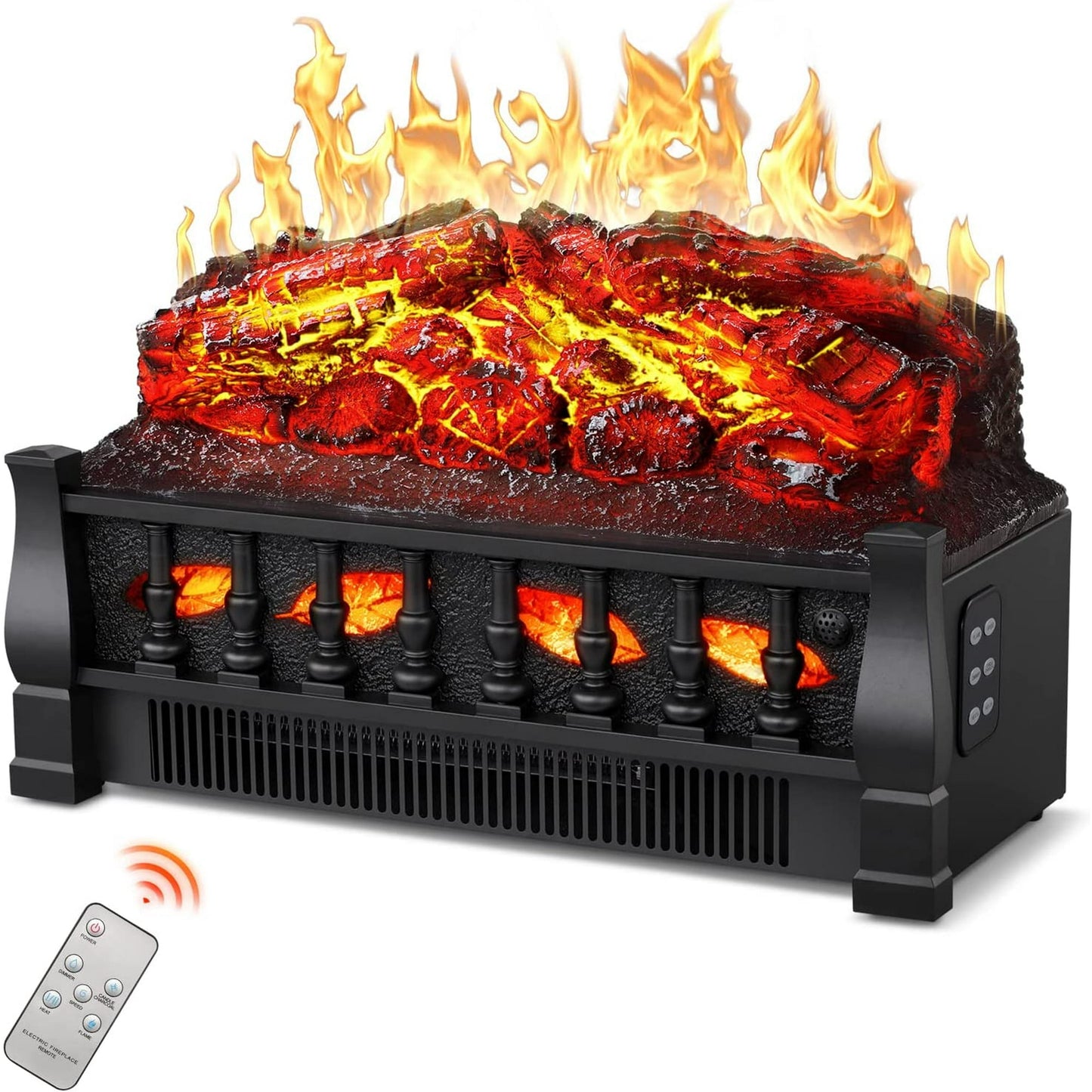 Auseo Electric Fireplace Log Set Heater, 21" Vintage Design Portable Freestanding Fireplace Log Heater,Realistic Flames,Overheated Protection,Realistic Ember Bed for Home and Office,750W/1500W