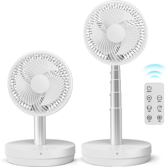 Auseo Foldable Fan, Oscillating Fan, 10 Speeds, Remote Control, Rechargeable Portable Table Fan, for Home\Camping\Office, White