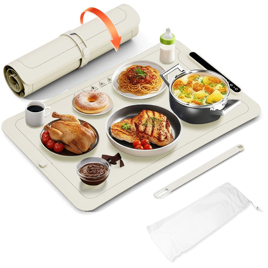 Auseo Food Warming Mat, Portable Silicone Electric Warming Tray, Warming Mat for Food for Buffets Party and Home Daily Use, 3 Level Temperature, 4 Hours Auto-Off, Easy to Clean, White