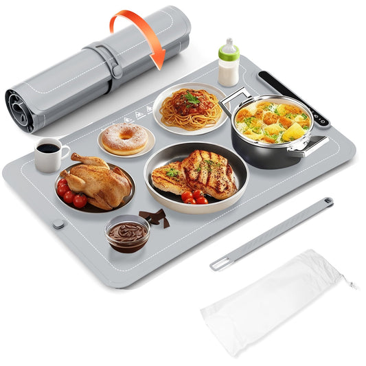 Auseo Food Warming Mat, Portable Silicone Electric Warming Tray, Warming Mat for Food for Buffets Party and Home Daily Use, 3 Level Temperature, 4 Hours Auto-Off, Easy to Clean, Grey
