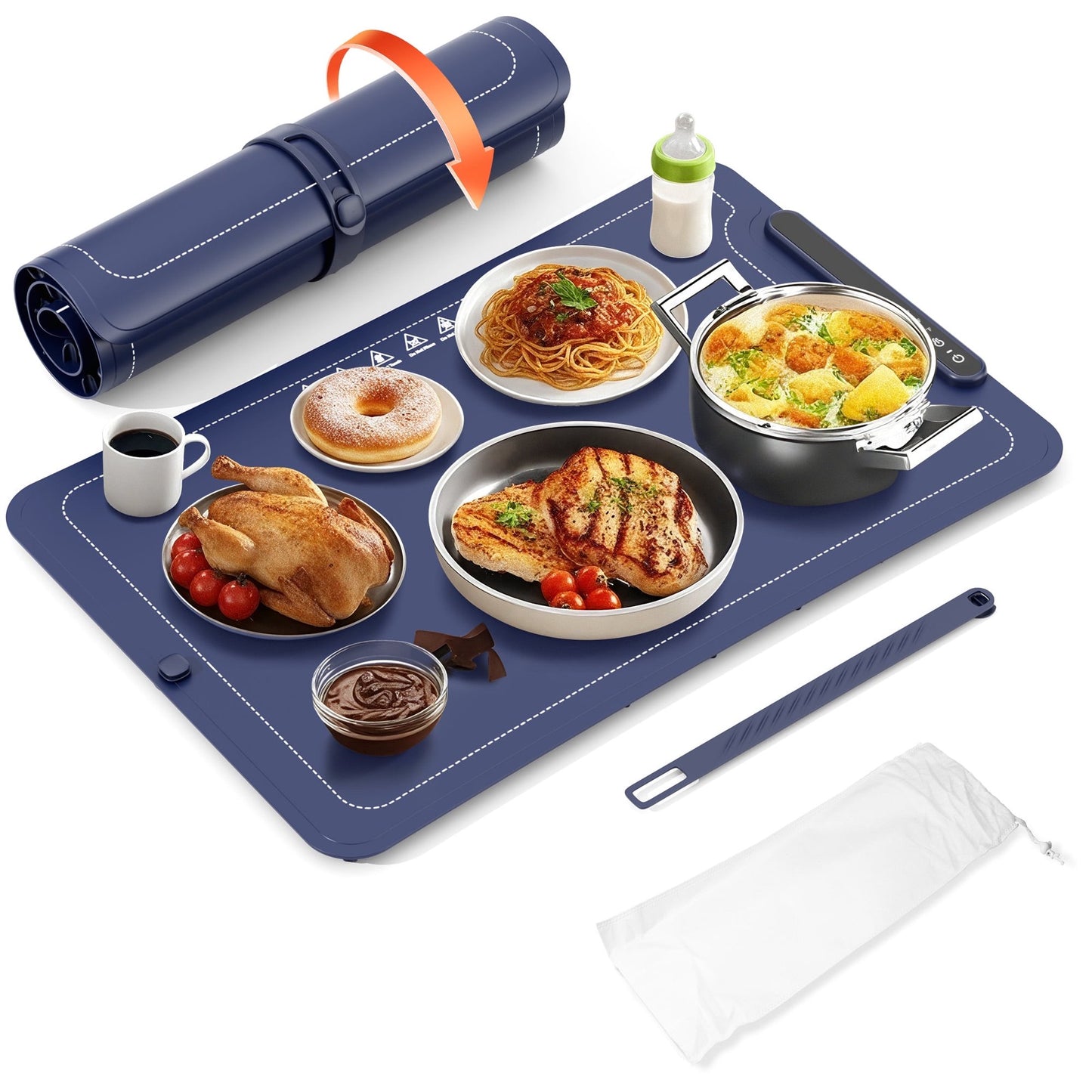 Auseo Food Warming Mat, Portable Silicone Electric Warming Tray, Warming Mat for Food for Buffets Party and Home Daily Use, 3 Level Temperature, 4 Hours Auto-Off, Easy to Clean, Blue