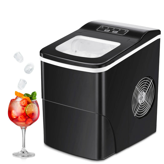 Auseo Ice Maker Countertop, 9Pcs/8Mins, 26lbs/24H, Portable Ice Cube Maker with Scoop and Basket, for Party/Home/Office - (Black)