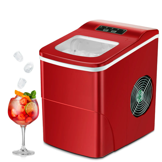 Auseo Ice Makers Countertop, Ice Machine with Handle, 26lbs/24H, 9 Cubes Ready in 6 Mins, Self-Cleaning Portable Ice Maker, for Party/Home/Office - (Red)