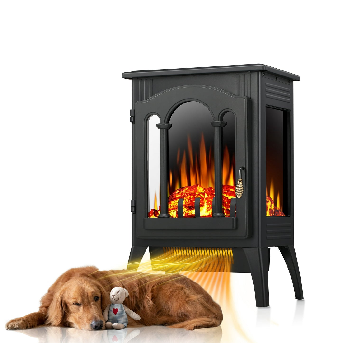 Auseo Infrared Electric Fireplace Stove, 16" Freestanding Fireplace Heater, Adjustable Brightness and Heating Mode, 1000W/1500W, Black