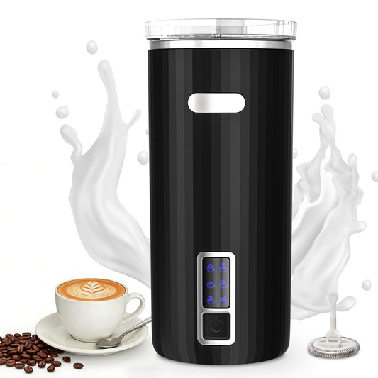 Auseo Milk Frother, 6-in-1 Electric Milk Steamer, Automatic Warm and Cold Foam Maker and Milk Warmer for Latte, Cappuccinos, Macchiato, Chocolate, Black