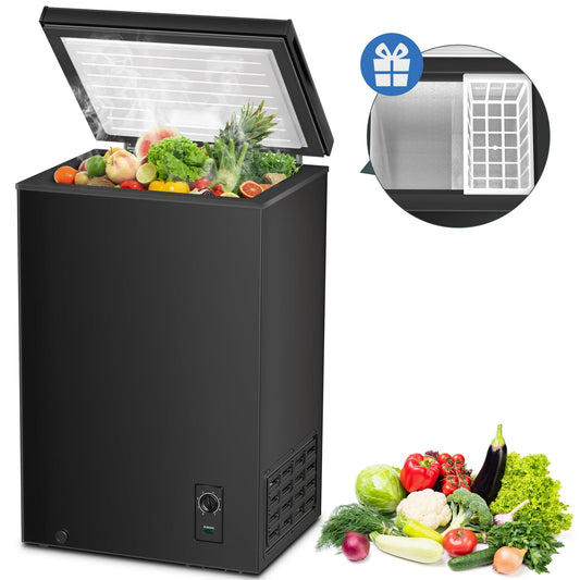 Auseo Mini Chest Freezer 3.5 Cubic Feet, Free Standing Top Open Door, Compact Freezer with Adjustable Temperature-Black