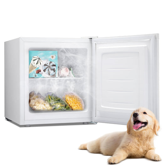 Auseo Mini Freezer Countertop, Energy Saving 1.1 Cu.ft, Single Door Compact Upright Freezer with Reversible Door for Home/Office/Kitchen-White