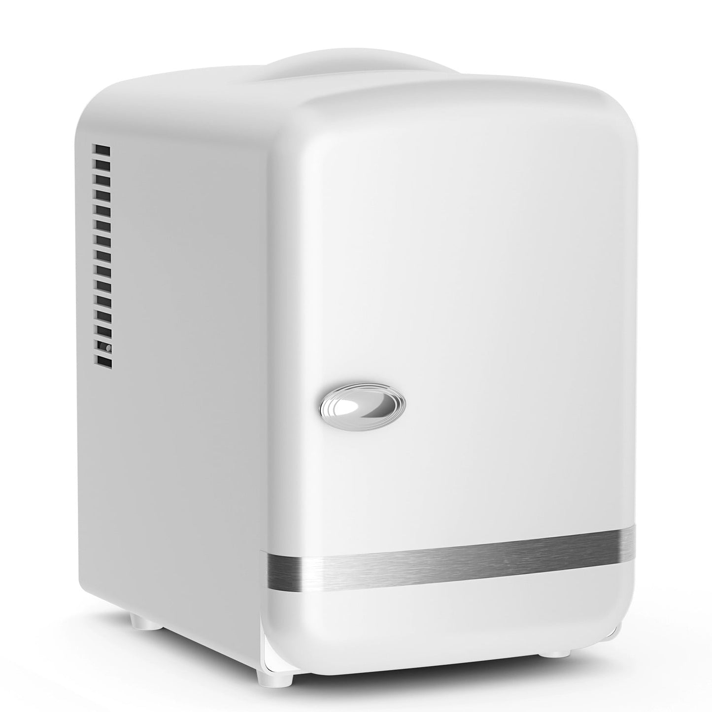 Auseo Mini Fridge Personal Beauty Refrigerator, 4 Liter, Includes Plugs for Home Outlet & DC Charger, Dorm, Bedroom, Table Top Beverage Cooler for Drinks, Soda, Wine - White
