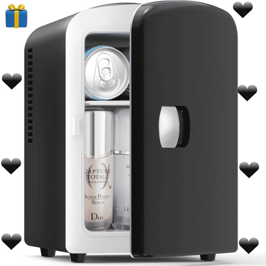 Auseo Mini Portable Fridge Personal, Countertop, 4L/6 Cans, Cooler Small Refrigerator, AC/DC, Option for Skincare, Makeup, Drinks, Dorm Room