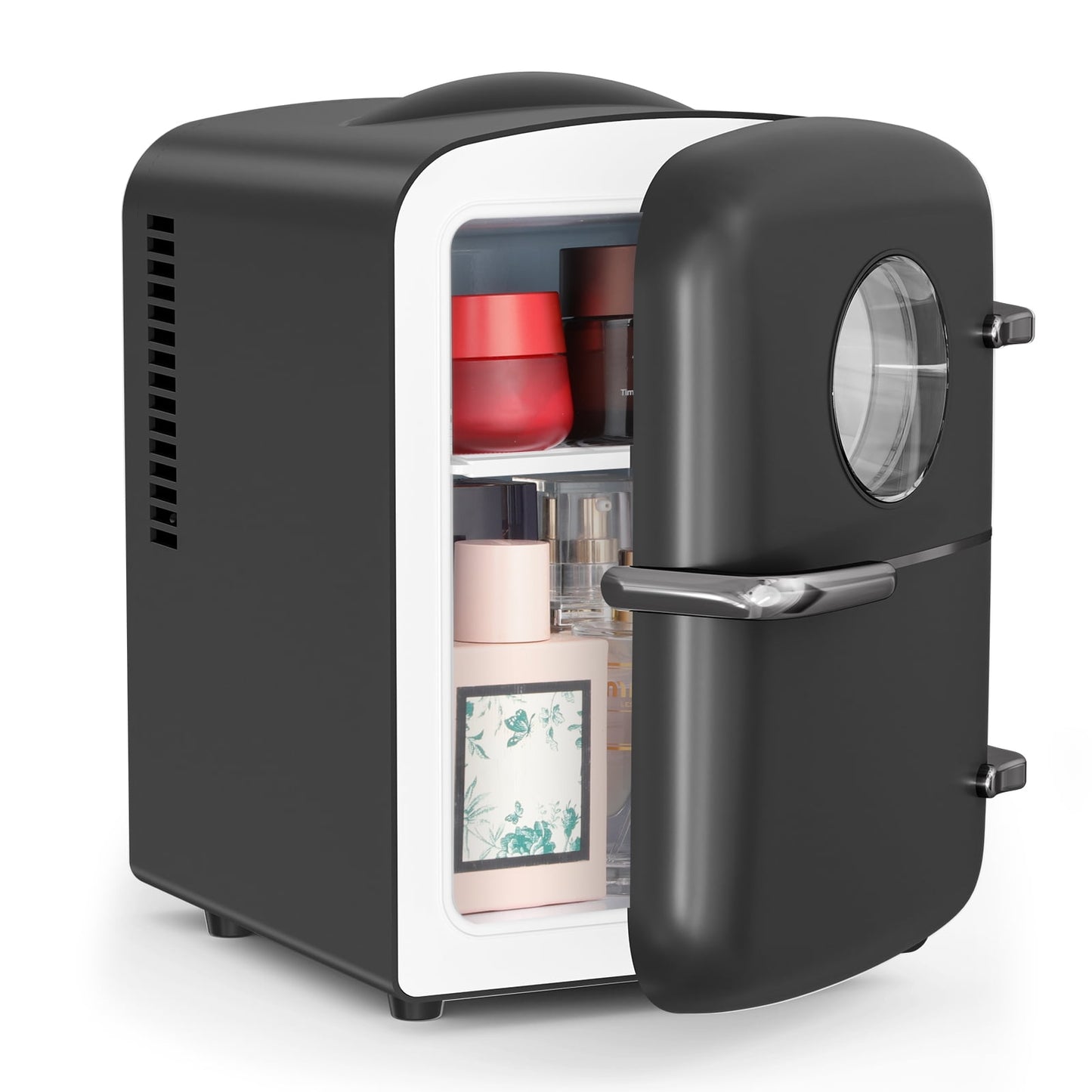 Auseo Mini Fridge, Portable Fridge Personal, 4 Liter/6 Cans Countertop, 120V AC/ 12V DC, Cooler and Warmer for Drink Office Dorm Bedroom Car, Black