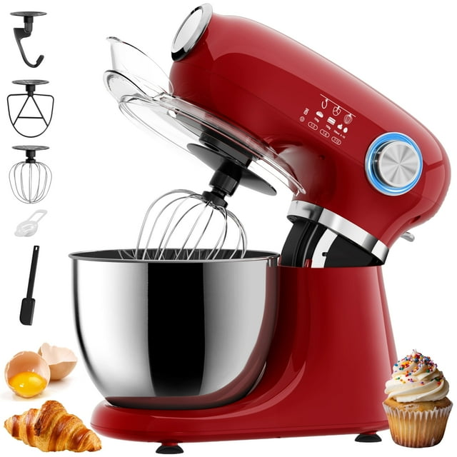 Auseo New Stand Mixer,6-QT 12-Speed Tilt-Head Kitchen Electric Mixer with Bowl, Dough Hook, Beater, Whisk for Most Home Cooks, (Empire Red）