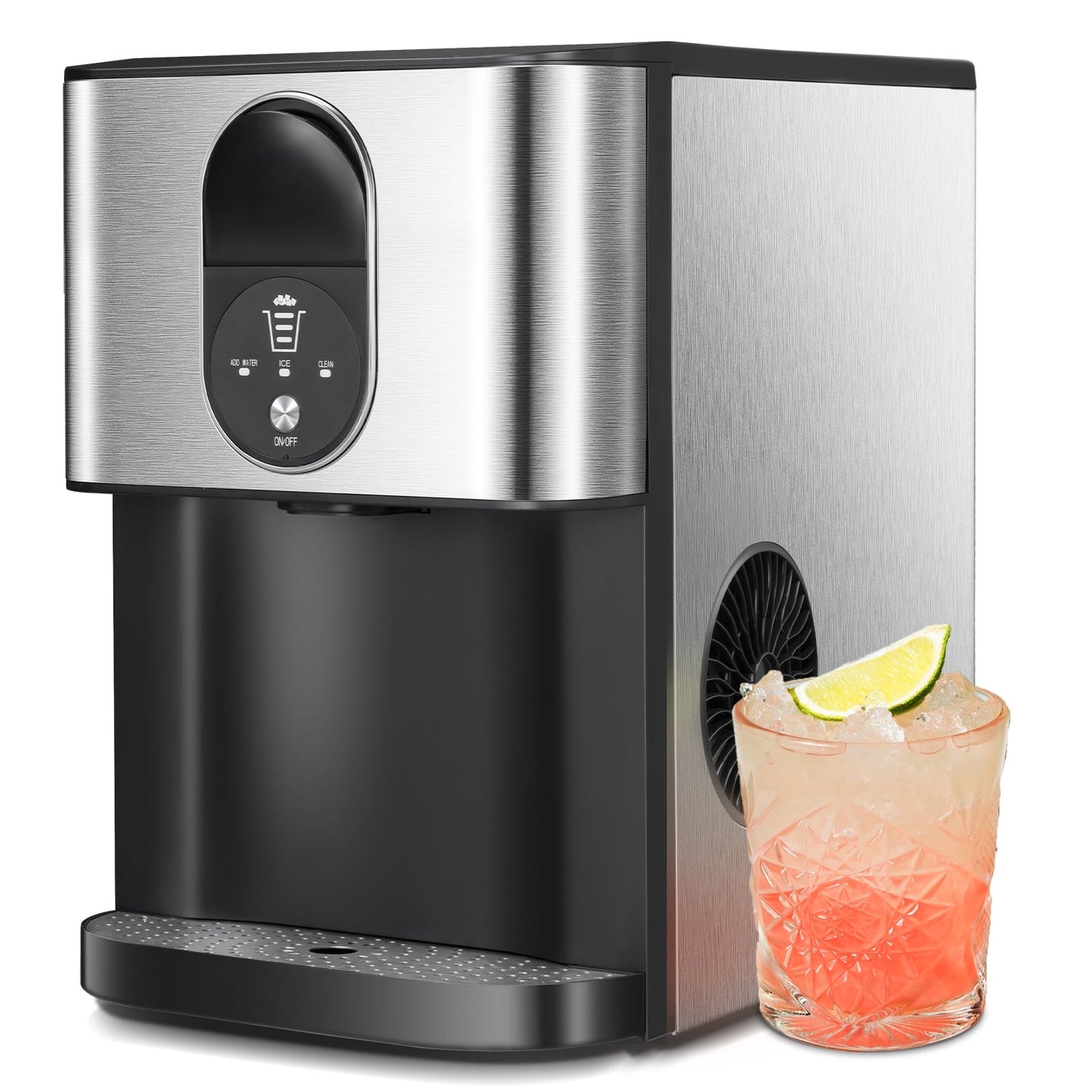 Auseo Nugget Ice Maker, Compact Ice Maker with Soft Chewable Ice, 44 Lbs/24H, Self-Cleaning, One-Click Operation for Home/Party(Silver)